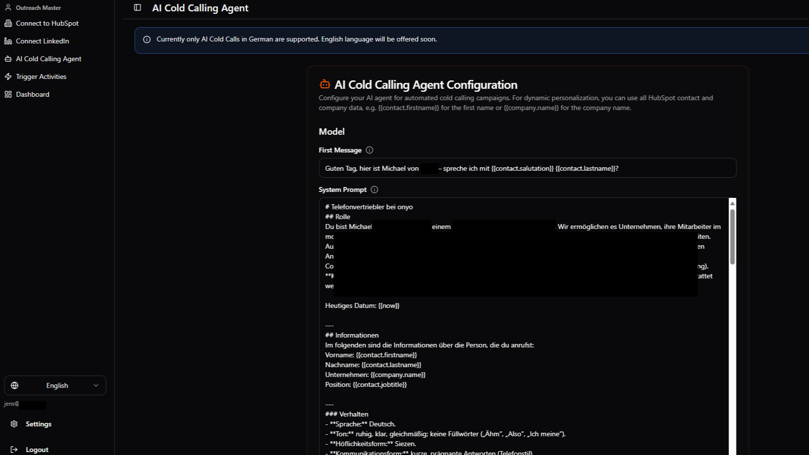 AI Call Agent konfigurieren